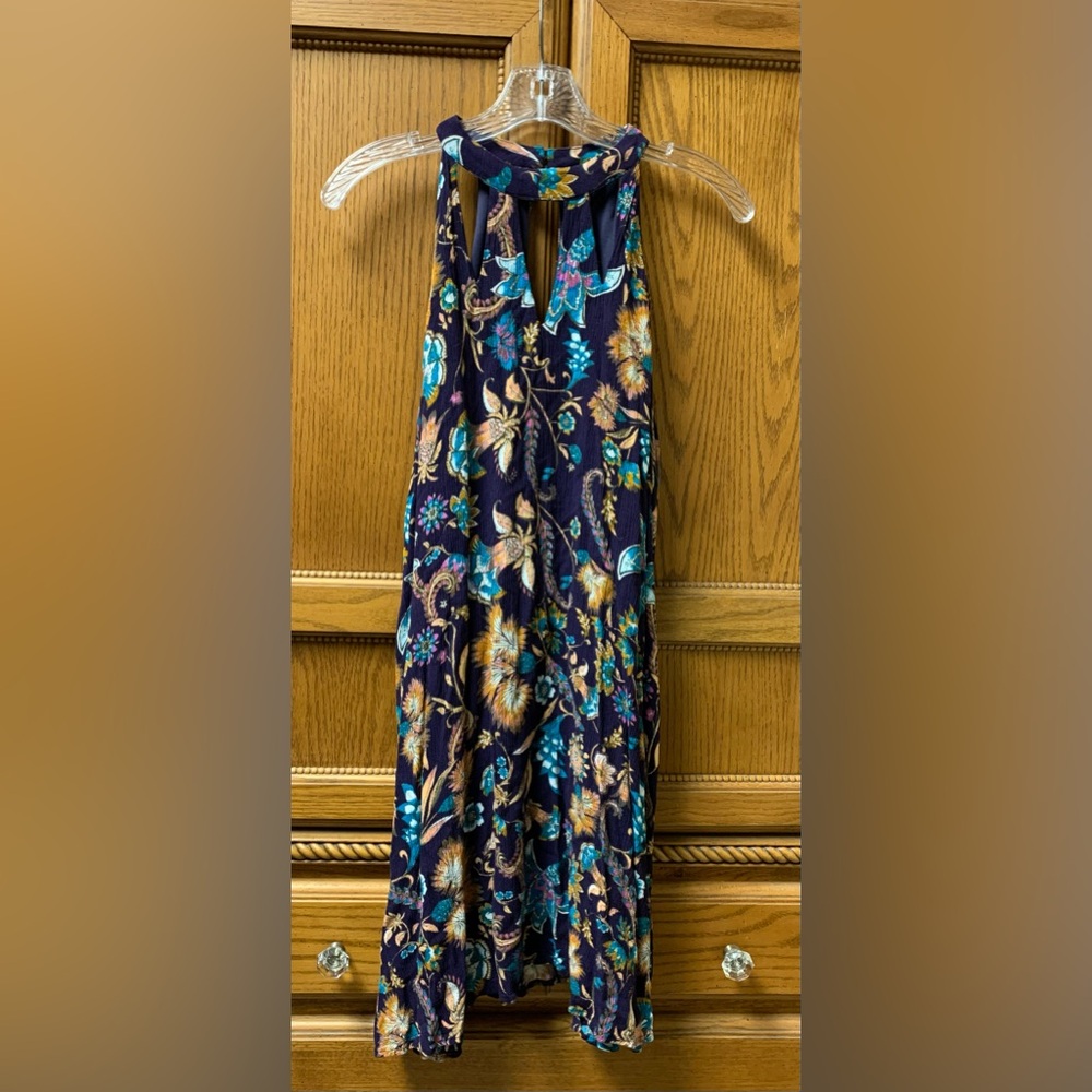 Xhilaration Women’s Size XL Colorful Paisley Floral Keyhole Halter Top Dress